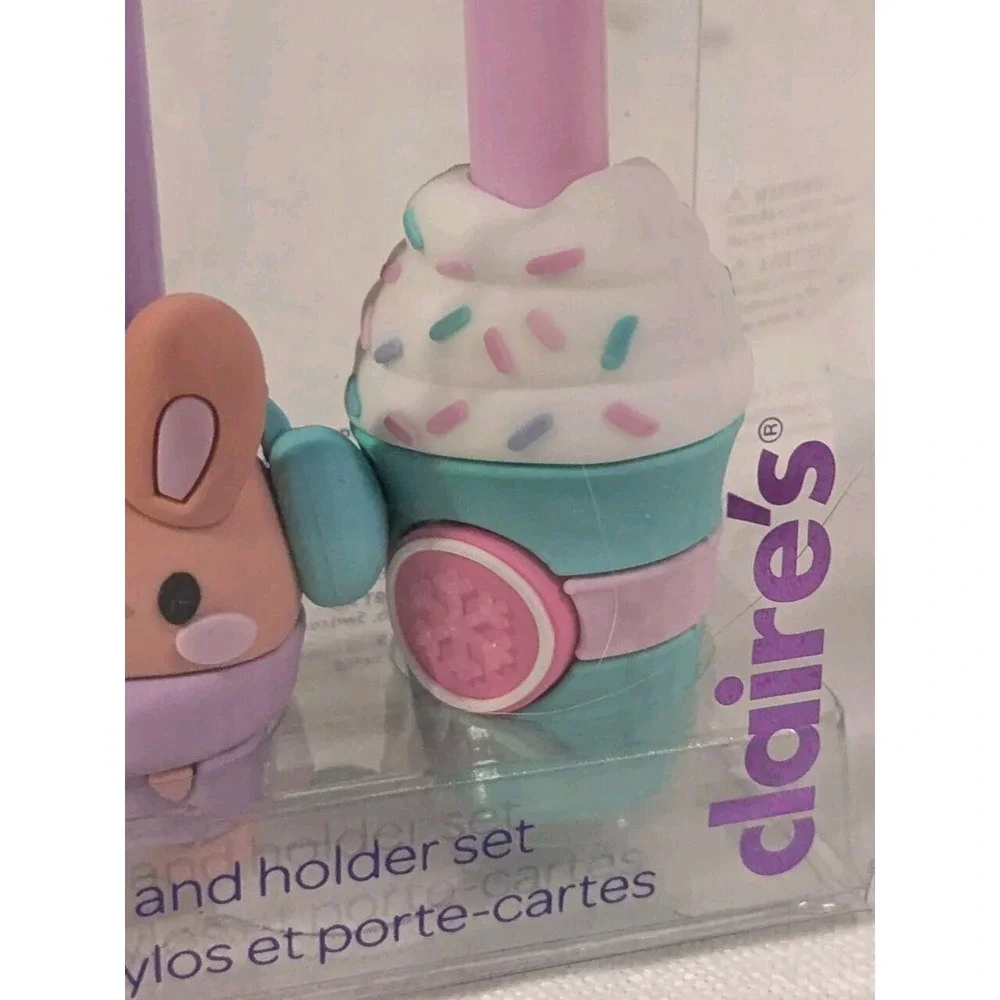 New Kawaii Style Pen & Holder Set Claires Pastel Bunny Rabbit Coffee Cup Cute 2